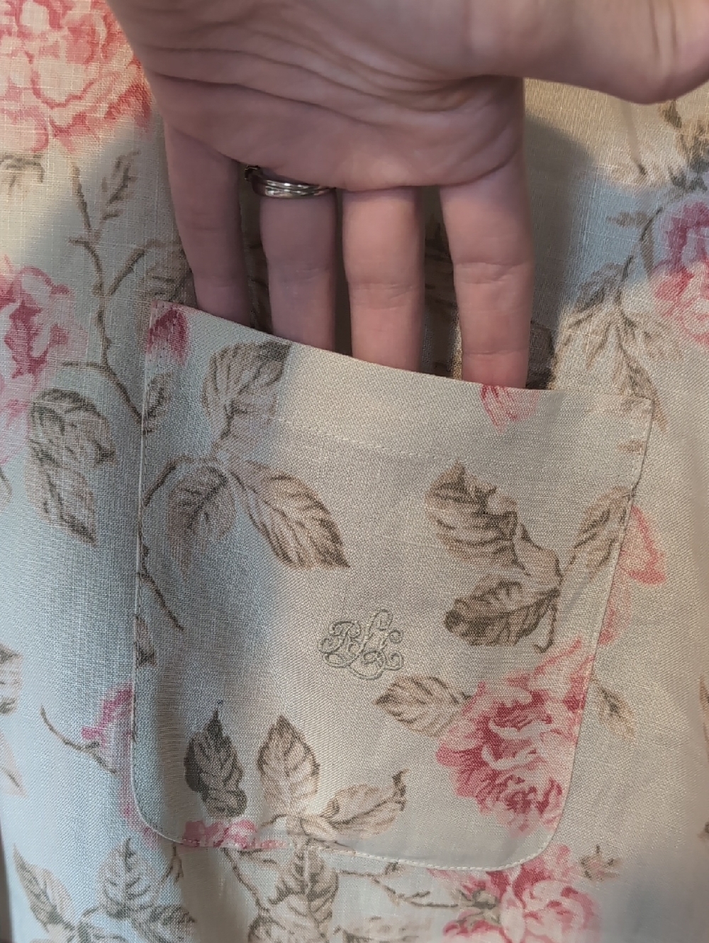 Lauren Ralph Lauren Linen Light Green Floral Short Sleeve Shirt - Picture 4 of 6